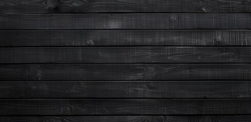 An elegant black wood background featuring a luxurious, seamless texture created by the natural grain and knots of wooden planks.