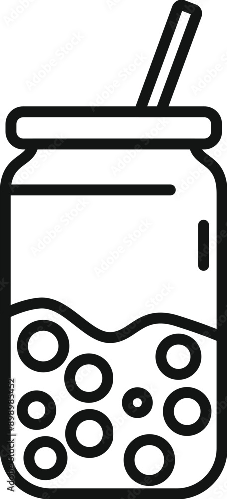 Simple line art illustration of a glass jar filled with bubble tea, a popular taiwanese drink Simple line art illustration of a glass jar filled with bubble tea, a popular taiwanese drink
