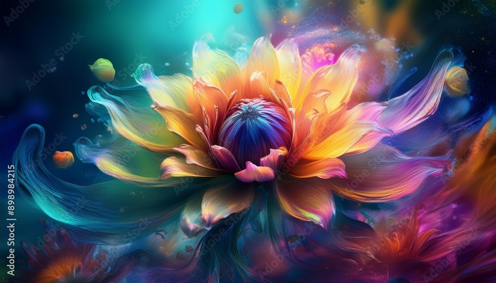 Obraz premium A magical water lily flower, often found floating serenely on the surface of tranquil ponds and lakes, embodies an ethereal beauty that captivates onlookers. 