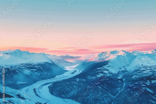 Mountain landscape with snowy peaks and a flowing river © Fotograf