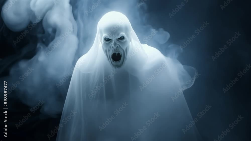 Eerie Ghostly Figure Emerging from Smoke. Eerie Ghostly Figure Emerging from Smoke.