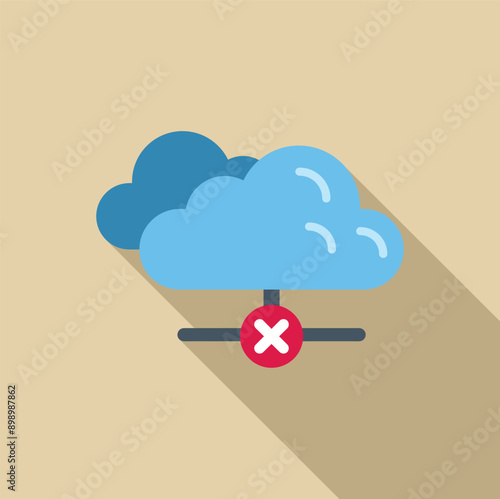 Illustration representing the concept of cloud computing disconnection, featuring a network with a red cross mark, symbolizing a loss of connection