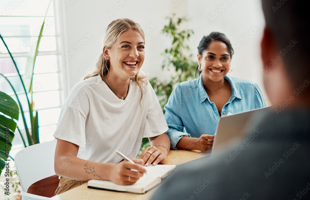 Ταπετσαρία Business people, meeting and collaboration with professional, notebook and press staff
