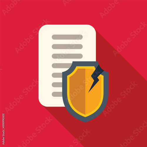 Broken shield is trying to protect a document, but it's failing, representing a data security breach