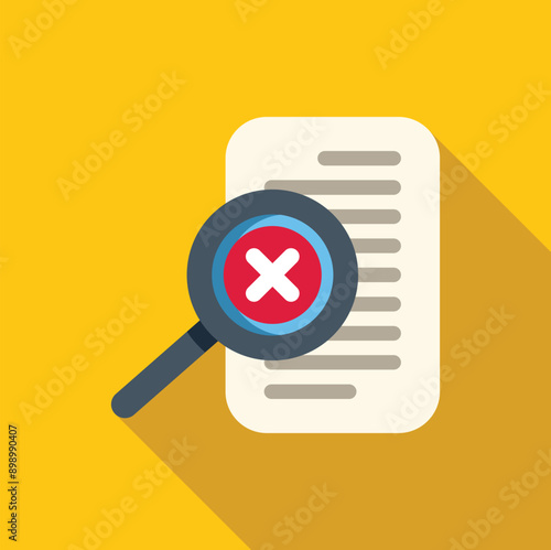 Magnifying glass detecting error in document, concept of audit or fact checking
