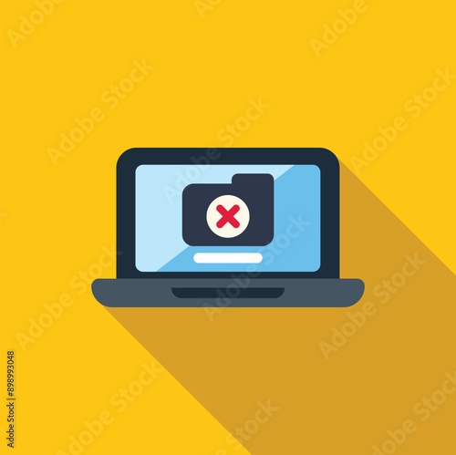 Laptop is showing a folder with a red x, representing data loss or deletion