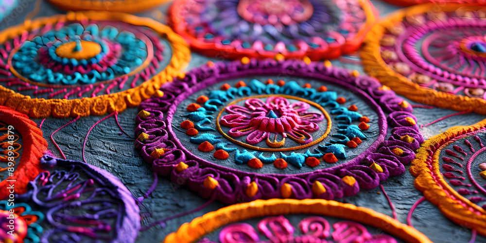 Festival hindu tradicional com padrões de rangoli coloridos Festival hindu tradicional com padrões de rangoli coloridos