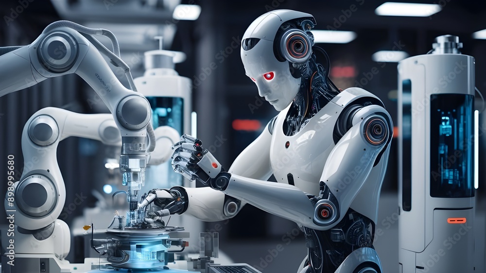Fototapeta premium AI-Powered Robotics in a High- Tech Lab, the Future of Automation