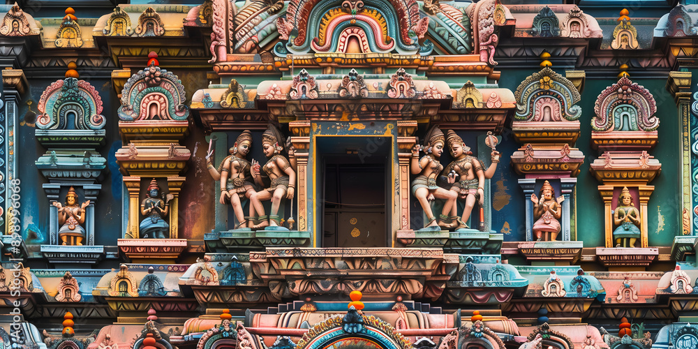 Obraz premium Templo hindu com esculturas intrincadas e decorações vibrantes