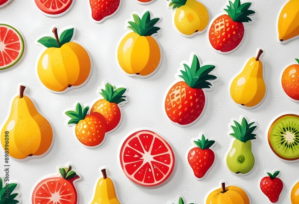 flat design sticker pattern of a fruits against a plain white background, high detail, volumetric lighting,dimensional 3D illumination flat design sticker pattern of a fruits against a plain white background, high detail, volumetric lighting,dimensional 3D illumination