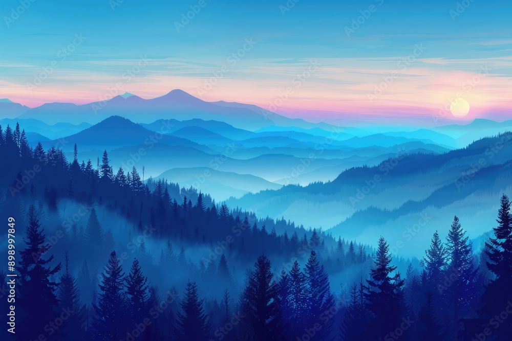 A picturesque mountain range with trees in the foreground, perfect for use in landscape and nature-themed designs A picturesque mountain range with trees in the foreground, perfect for use in landscape and nature-themed designs