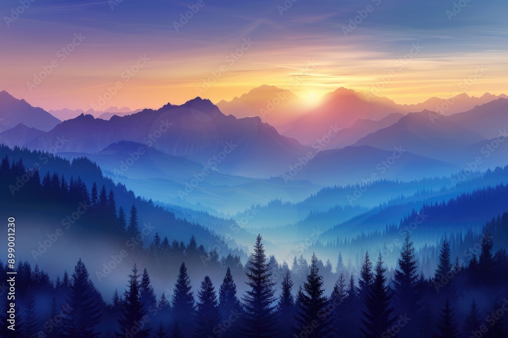 Fototapeta premium A mountain range at sunset with warm light and shadows