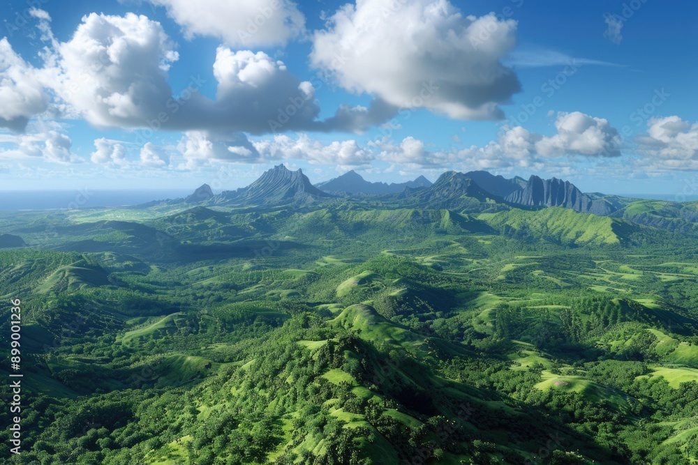 Obraz premium Aerial view of a mountain range from above, featuring rugged peaks and valleys