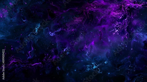 A dark and brooding atmosphere is captured in this abstract night sky design with a deep black background and splashes of deep blue and purple tones. The grainy texture creates an alluringly photo