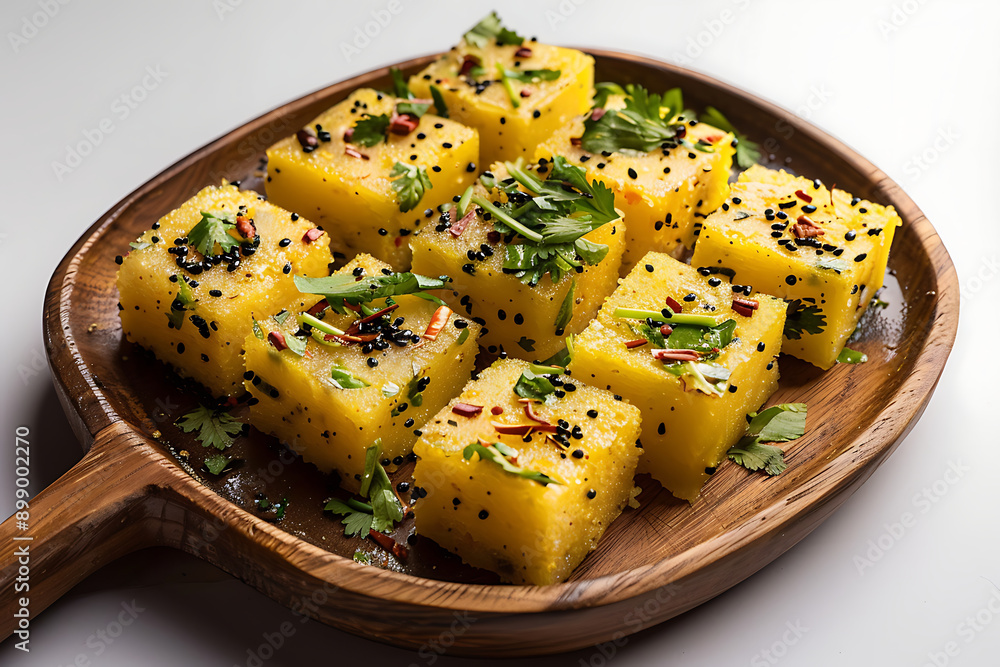 Plate of tasty Dhokla with on white background. Plate of tasty Dhokla with on white background.