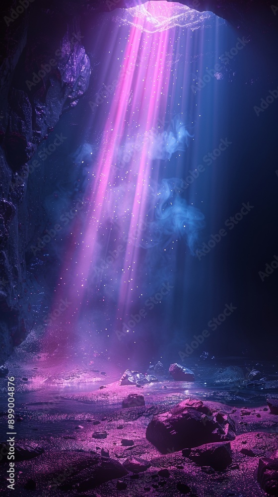 Naklejka premium A beam of blue light in a purple background. 