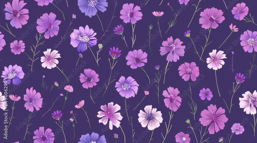 Fototapeta premium Cute flat minimal Scabiosa two-way tight pattern