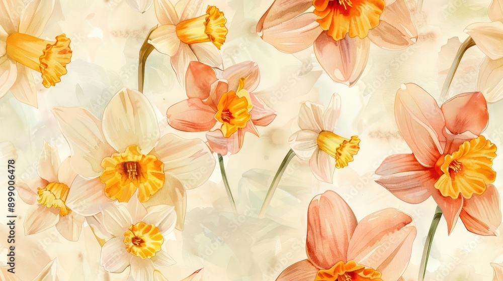 Daffodil flower pattern in light watercolor Daffodil flower pattern in light watercolor