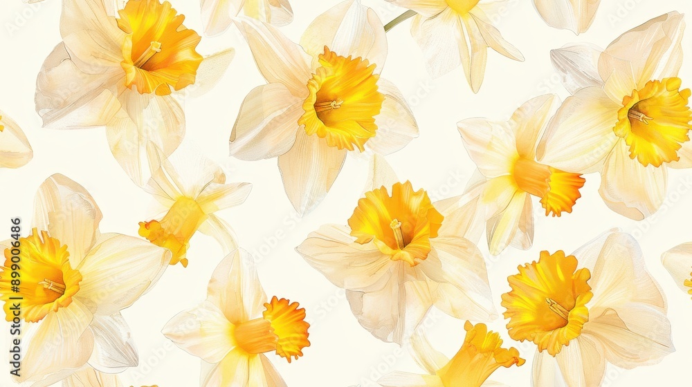 Fototapeta premium Daffodil flower pattern in light watercolor