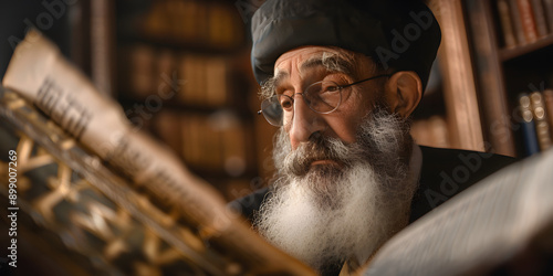 Rabino judeu lendo a Torá