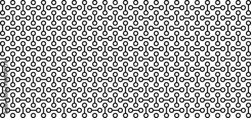 Seamless geometric pattern with circles, lines. Black and white network background.