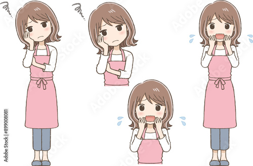 A Woman in an Apron Looking Worried and Panicked