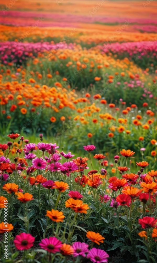 Vibrant Flower Field with Pink and Orange Blooms. Vibrant Flower Field with Pink and Orange Blooms.
