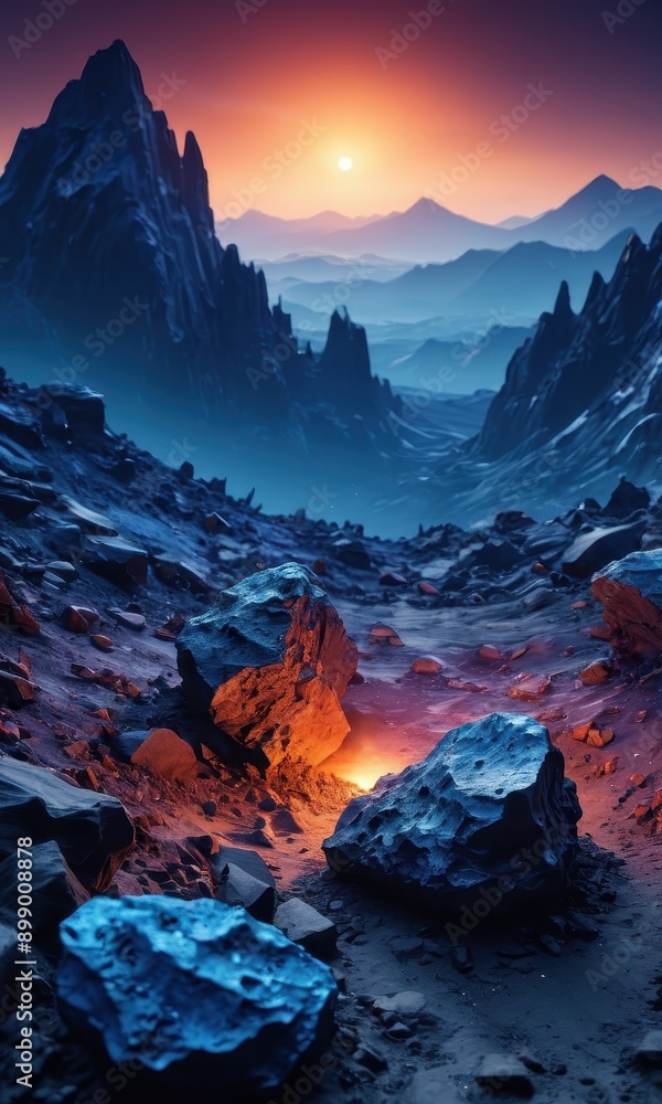 Obraz premium Alien Landscape with Sunset Glow.