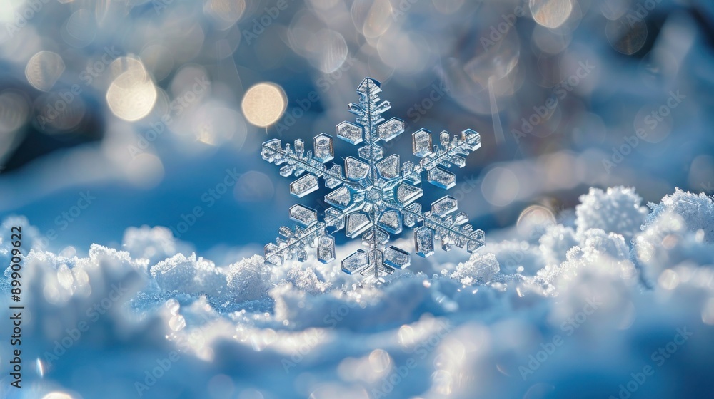 Frosty Delight: A Beautiful Snowflake on Fresh Snow Frosty Delight: A Beautiful Snowflake on Fresh Snow