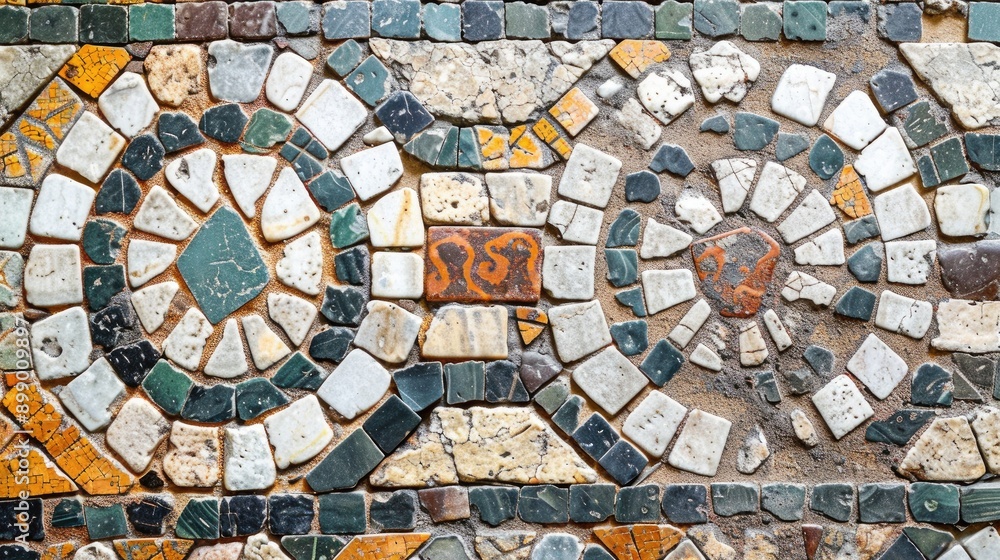 Mosaic elements in historic urban architecture with textured background for text or design inserts