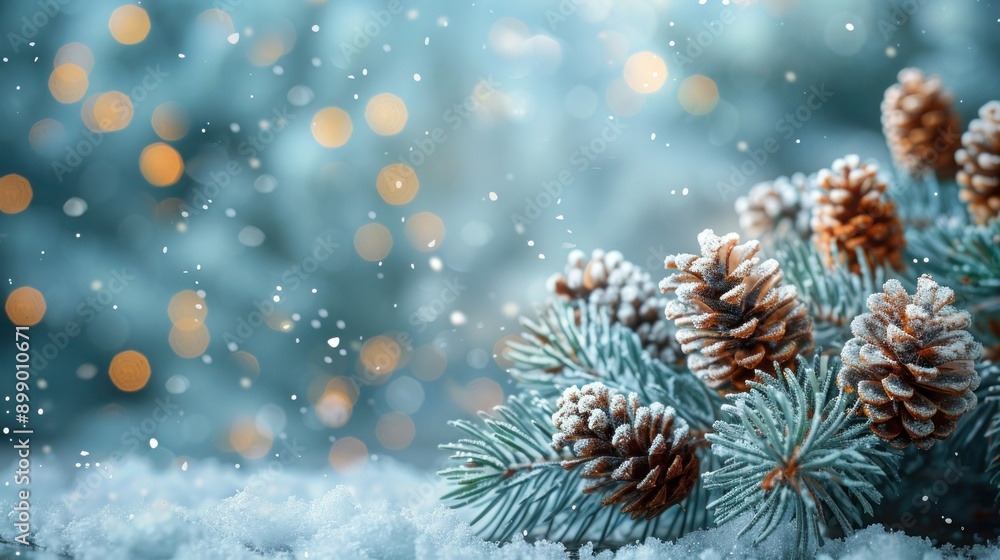 Winter Wonderland: Pine Branches and Snowflakes Background for Holiday Card Design Winter Wonderland: Pine Branches and Snowflakes Background for Holiday Card Design