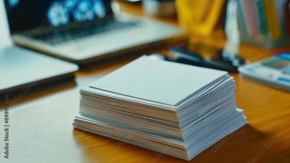 Modern Office Desk Setup: Professional Workspace with Laptop and Papers in a Corporate Setting