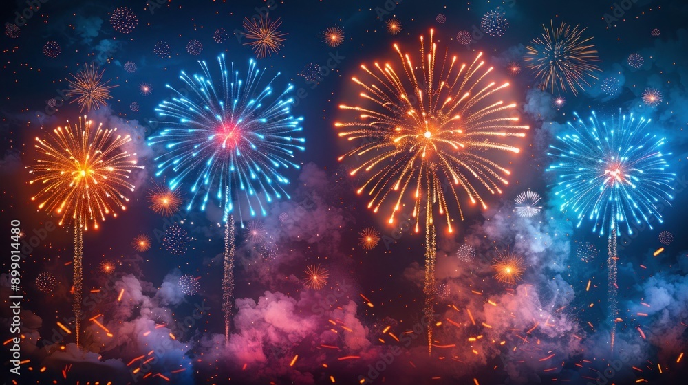Fototapeta premium Explosive Celebration: Isolated Firework Vector Illustration on White Background 