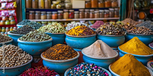 Fototapeta Naklejka Na Ścianę i Meble -  Mercado de especiarias marroquino repleto de cores vibrantes