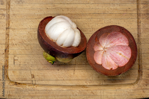 Mangosteen on a wooden table