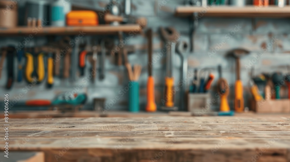 A detailed photograph showcasing a cluttered but organized workbench filled with an assortment of tools equipment and materials in a deep depth of field A detailed photograph showcasing a cluttered but organized workbench filled with an assortment of tools equipment and materials in a deep depth of field
