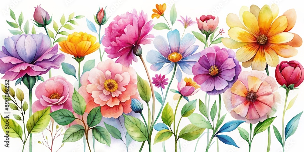 Vibrant watercolor flowers with soft petals and delicate stems on a transparent background, perfect for adding a touch of elegance to any design project. Vibrant watercolor flowers with soft petals and delicate stems on a transparent background, perfect for adding a touch of elegance to any design project.