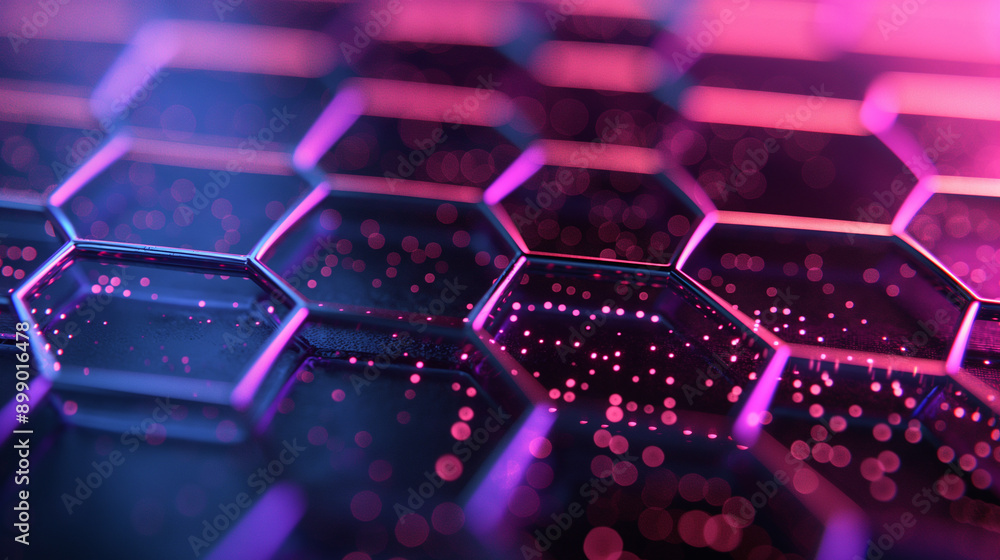 Fototapeta premium Close-Up Abstract Image of Illuminated Hexagon Pattern With Pink and Purple Lighting