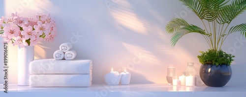 Clean white bathroom with a single black Halloween towel, modern holiday accent, close-up photo