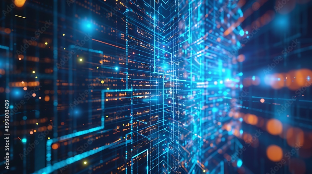 Obraz premium Futuristic Digital Space: Data Network Concept, Tech Wallpaper