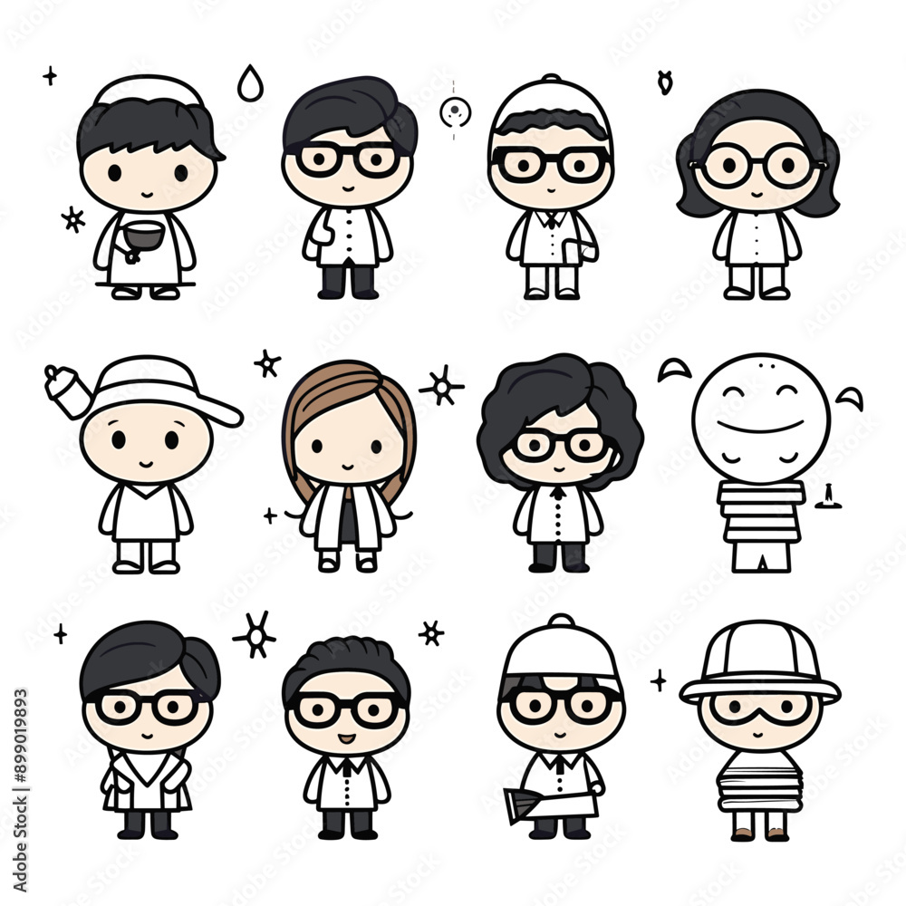 cute icon teacher set, white background, vector, kids style cute icon teacher set, white background, vector, kids style