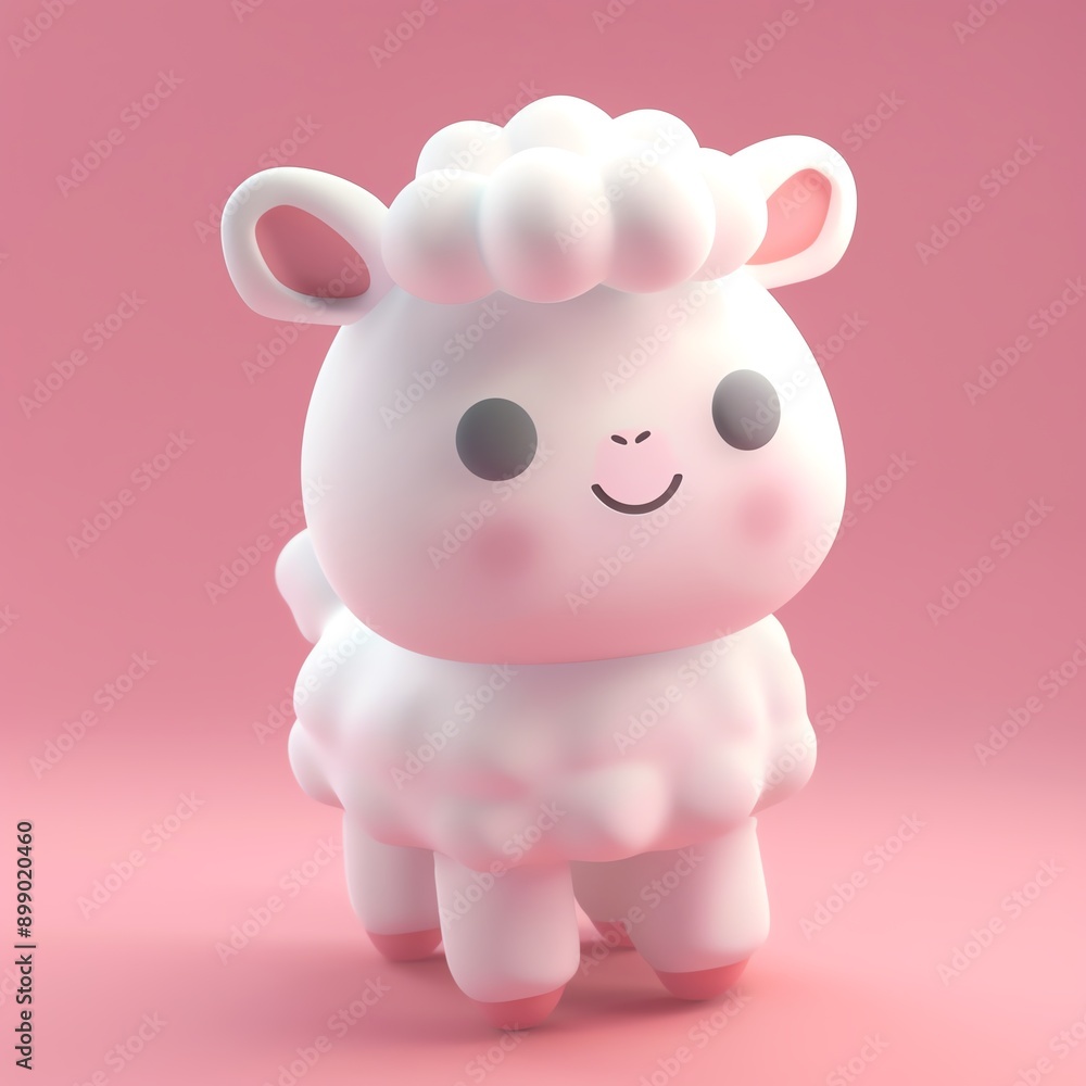 Cute 3D illustration of a fluffy, smiling lamb on a pastel pink background. Adorable character design in soft colors. Cute 3D illustration of a fluffy, smiling lamb on a pastel pink background. Adorable character design in soft colors.
