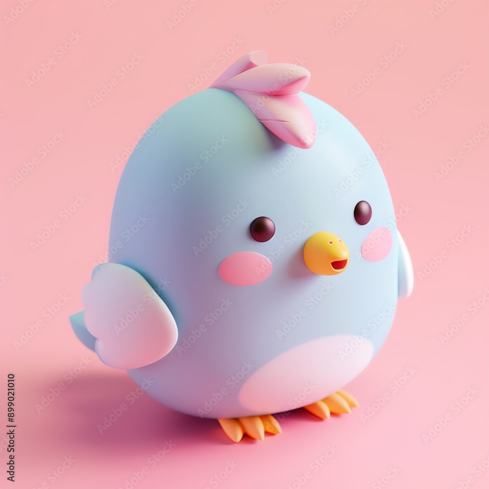Cute 3D rendering of a blue and pink cartoon chick with a pink mohawk, set against a pastel pink background. Cute 3D rendering of a blue and pink cartoon chick with a pink mohawk, set against a pastel pink background.
