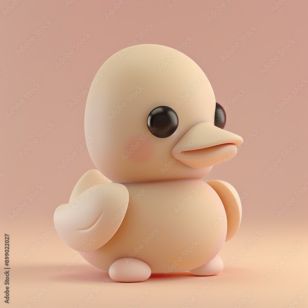 Cute 3D model of a beige toy duckling with black eyes on a soft pink background, perfect for children's toys or decorative purposes. Cute 3D model of a beige toy duckling with black eyes on a soft pink background, perfect for children's toys or decorative purposes.