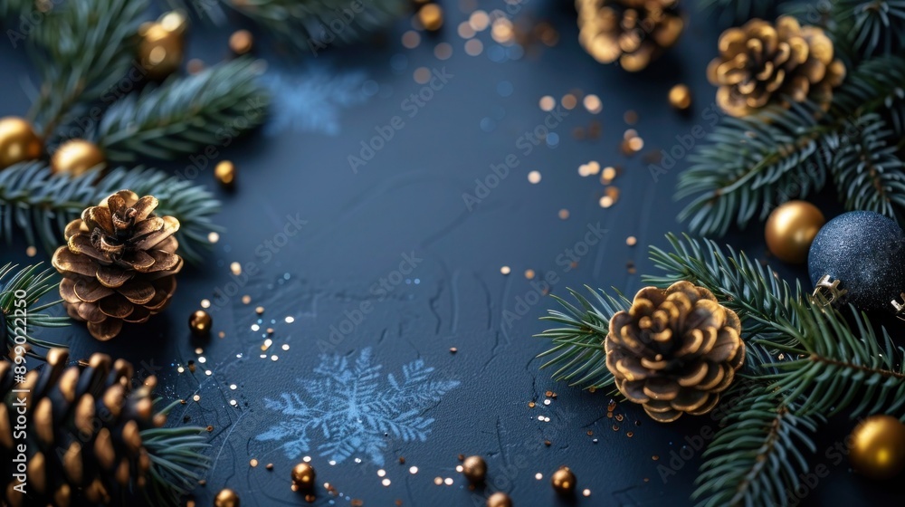 Obraz premium Gold-framed Luxury Christmas Party Invitation with Geometric Shapes on Black Background Template