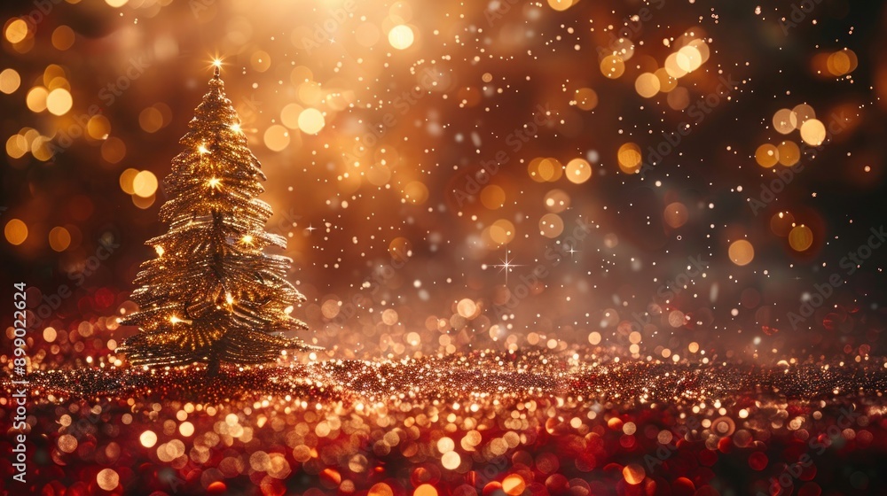Golden and Silver Christmas Lights with Tree on Red Background - Elegant Holiday Decor for Merry Xmas Greetings, Social Posts, and Digital Cards - Copy Space for Text or Logo Golden and Silver Christmas Lights with Tree on Red Background - Elegant Holiday Decor for Merry Xmas Greetings, Social Posts, and Digital Cards - Copy Space for Text or Logo