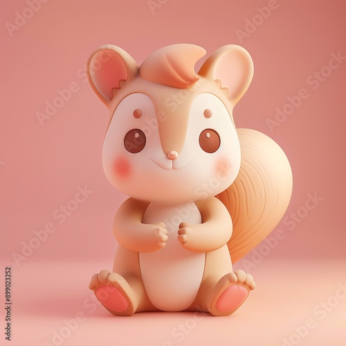 Cute cartoon squirrel character with rosy cheeks and big eyes against a pink background. Ideal for kids' illustrations.