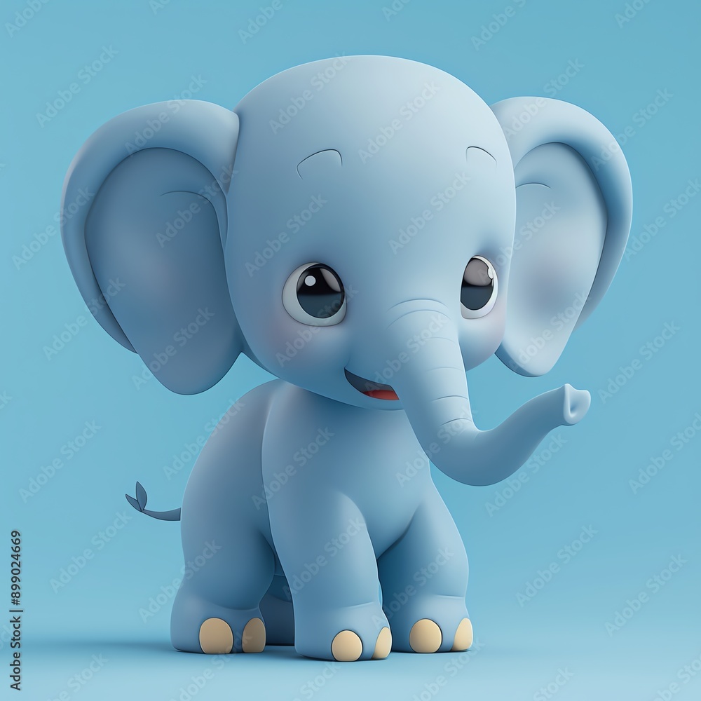 Adorable blue cartoon baby elephant on a light blue background. Cute character perfect for kids' illustrations, designs, and art projects. Adorable blue cartoon baby elephant on a light blue background. Cute character perfect for kids' illustrations, designs, and art projects.