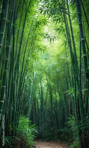 Lush Green Bamboo Forest Path.