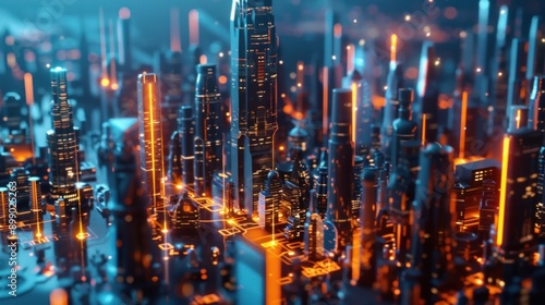 Wallpaper Mural Futuristic Cityscape with Neon Lights Torontodigital.ca